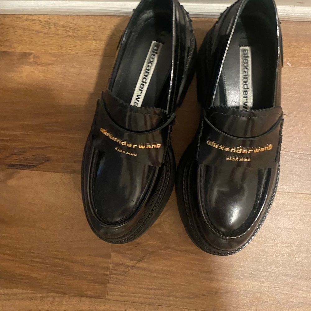 Alexander Wang Black and Gold platform loafers